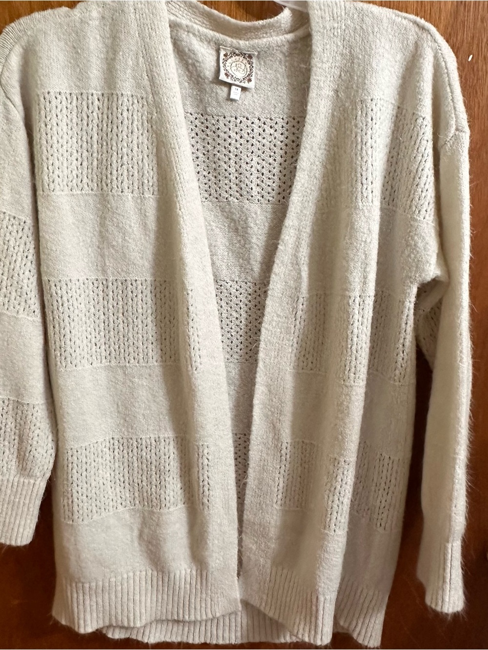 True Self Cozy Open-Front Cream Knit Cardigan Sweater women’s size 1X